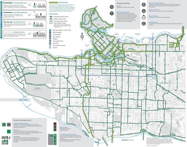 Mappa delle piste ciclabili di Vancouver
