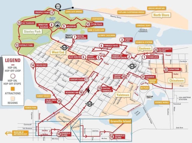 Mappa di Vancouver Big Bus