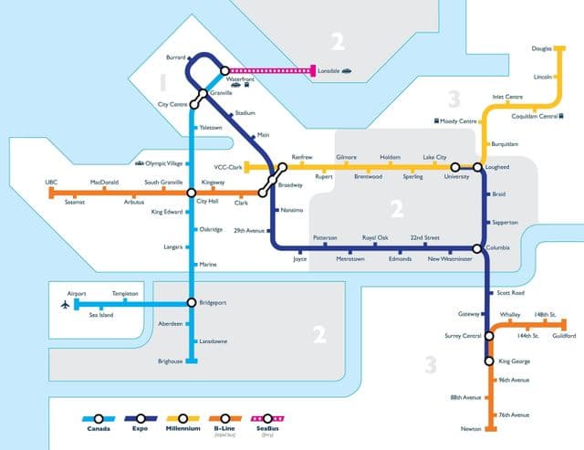 Mappa delle stazioni della metropolitana di Vancouver