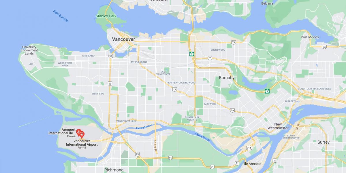Mappa degli aeroporti di Vancouver