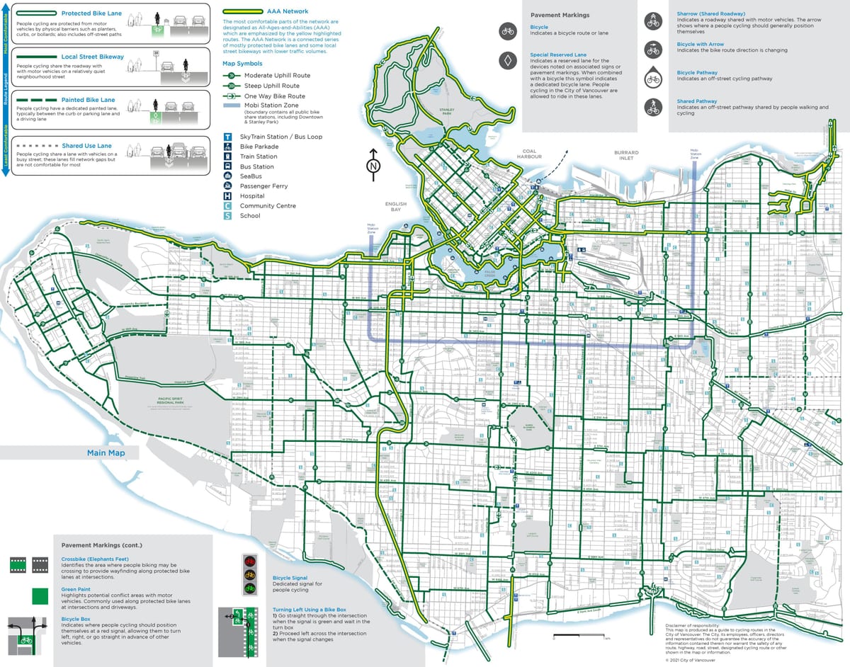 Mappa delle piste ciclabili di Vancouver