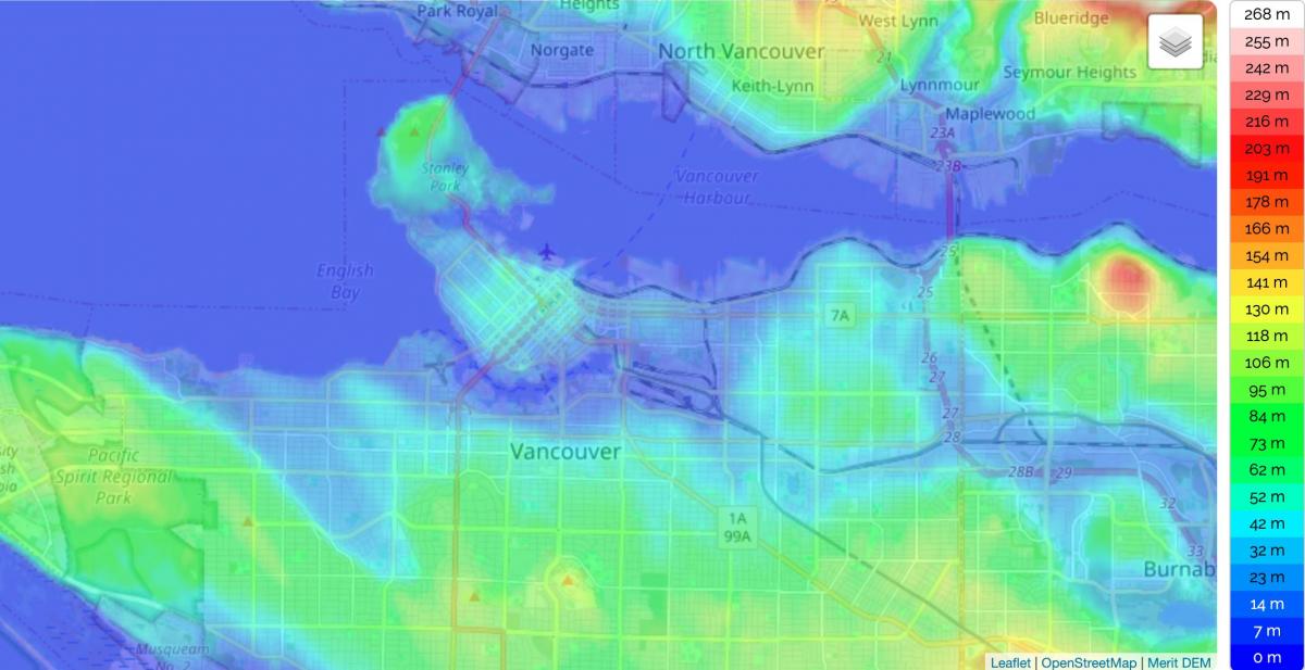 Mappa altimetrica di Vancouver