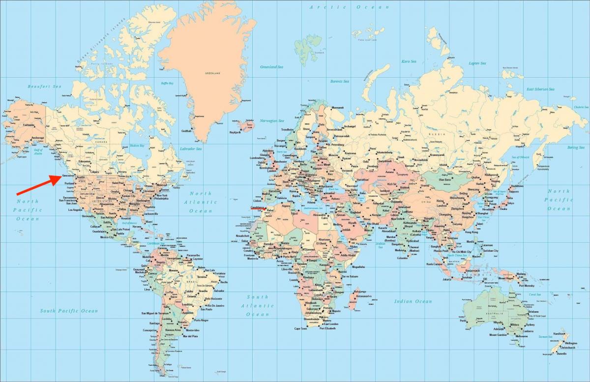 Posizione di Vancouver sulla mappa del mondo